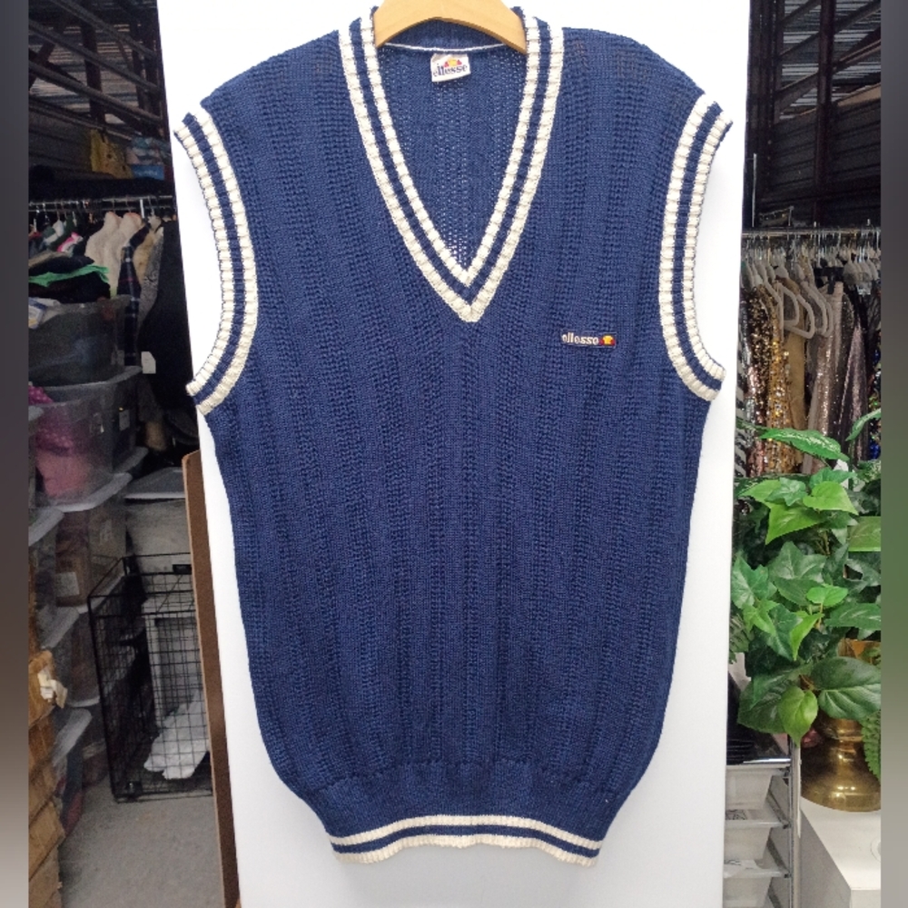 Ellesse V-Neck Blue and White Sweater